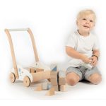 Label-Label - Járássegítő kocsi, kék színben építőelemekkel