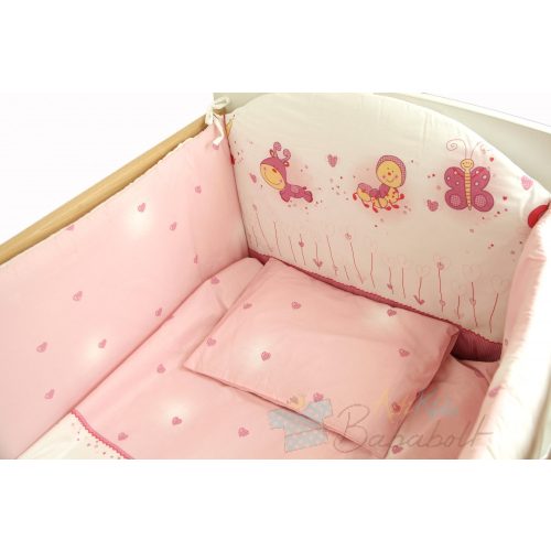 Bubaba 6 részes ágyneműszett - Rózsaszín Kukacka (szivecskés)