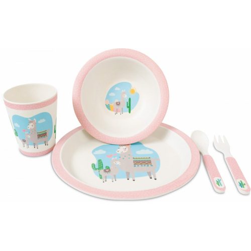 FreeON bambusz étkészlet 5 db-os - Rózsaszín láma