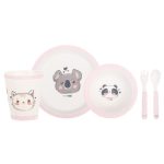 FreeON bambusz étkészlet 5 db-os - Rózsaszín állatok