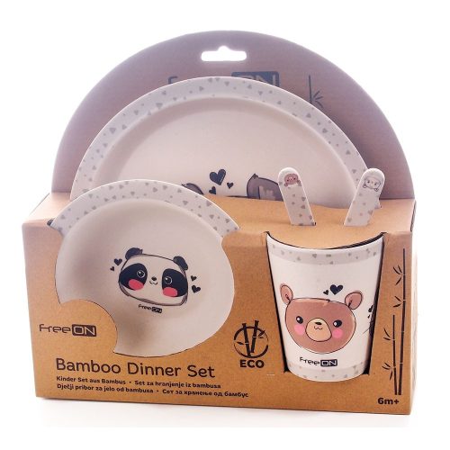 FreeON bambusz étkészlet 5 db-os - Szürke állatok
