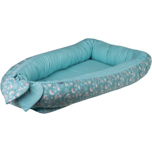 Bubaba babafészek pamutvászon L méret- Türkizkék, madárkás