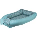 Bubaba babafészek pamutvászon L méret- Türkizkék, madárkás