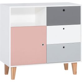  VOX Concept 1 ajtós, polcos, 3 fiókos pelenkázó komód - Rózsaszín