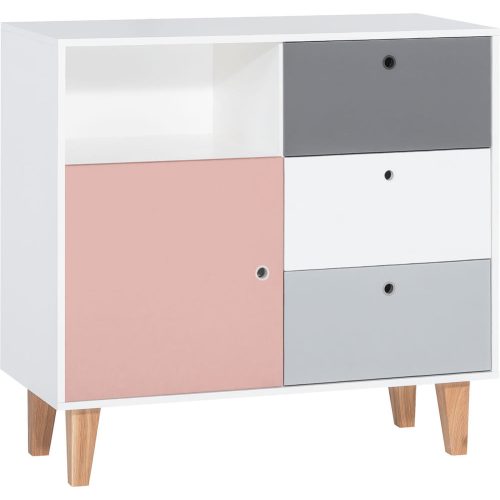 VOX Concept 1 ajtós, polcos, 3 fiókos pelenkázó komód - Rózsaszín