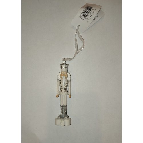 Karácsonyfa dísz Diótörő  (fehér, ezüst díszes ruhában, 10 cm)