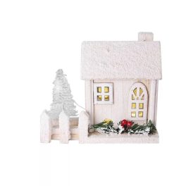   Karácsonyi asztaldísz LED világítással (fehér ház, kerítéssel)