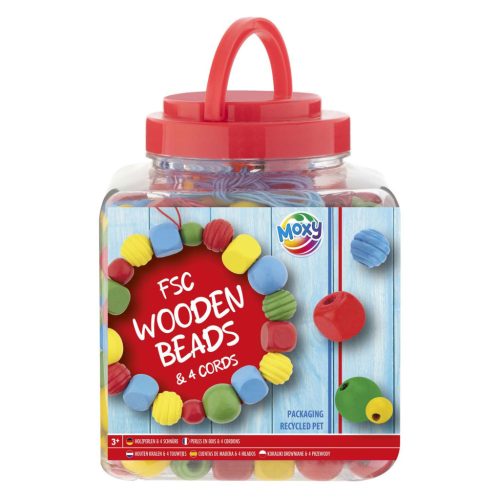 Moxy színes fából készült gyöngyök vödörben, piros Grafix