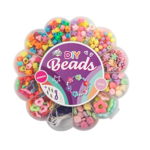 Szivárványos és pasztell színű gyöngyfűző készlet virág alakú dobozban Grafix