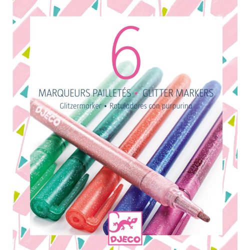 Csillám fílctoll 6 színben - 6 glitter markers - sweet