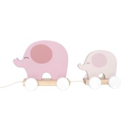   Húzható gurulós elefánt család fából, rózsaszín Jabadabado