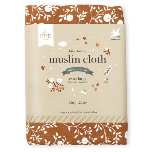 Muszlin kendő XL: virág - karamell